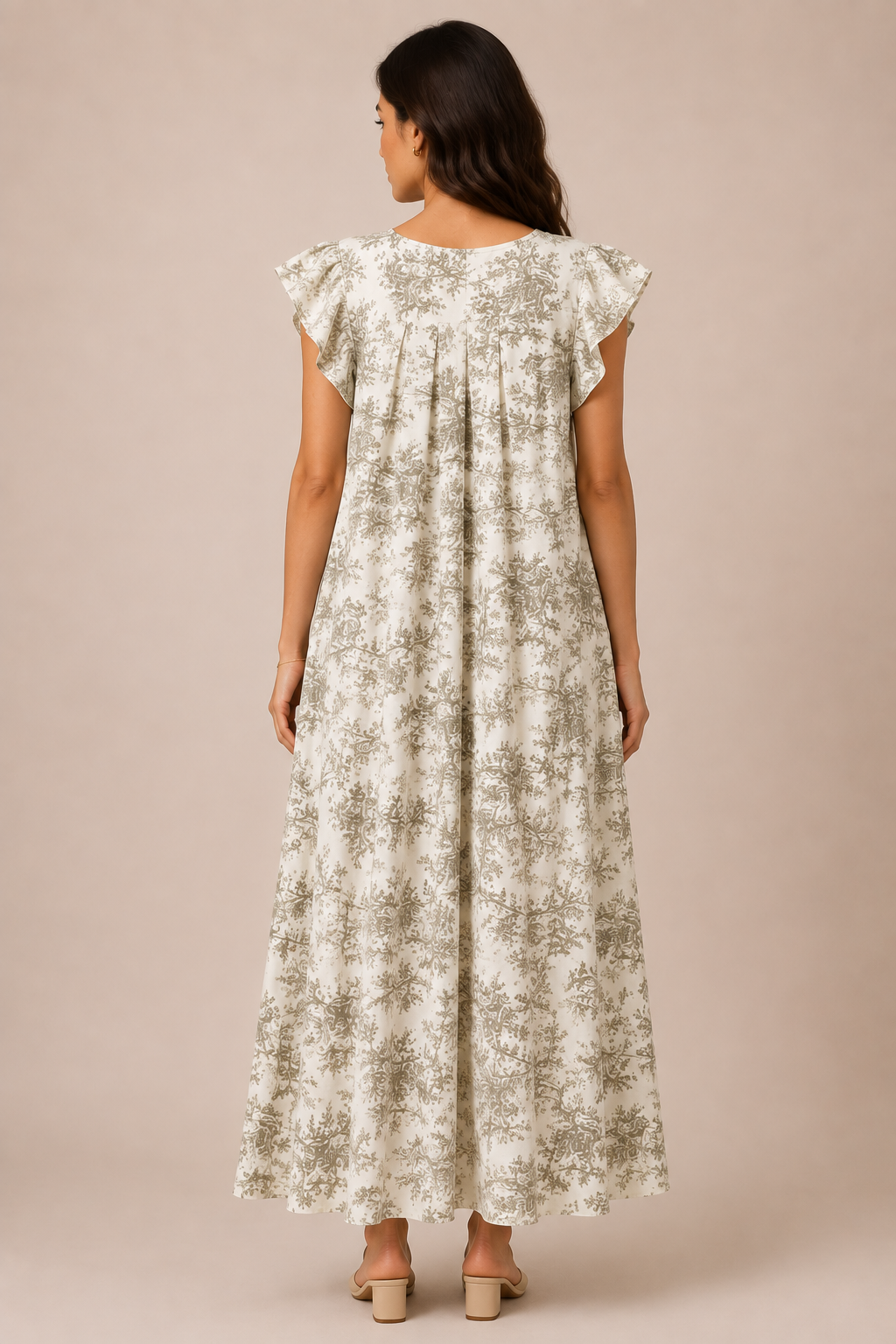 جلابية بأكمام مجنحة وطبعة أشجار زيتونية